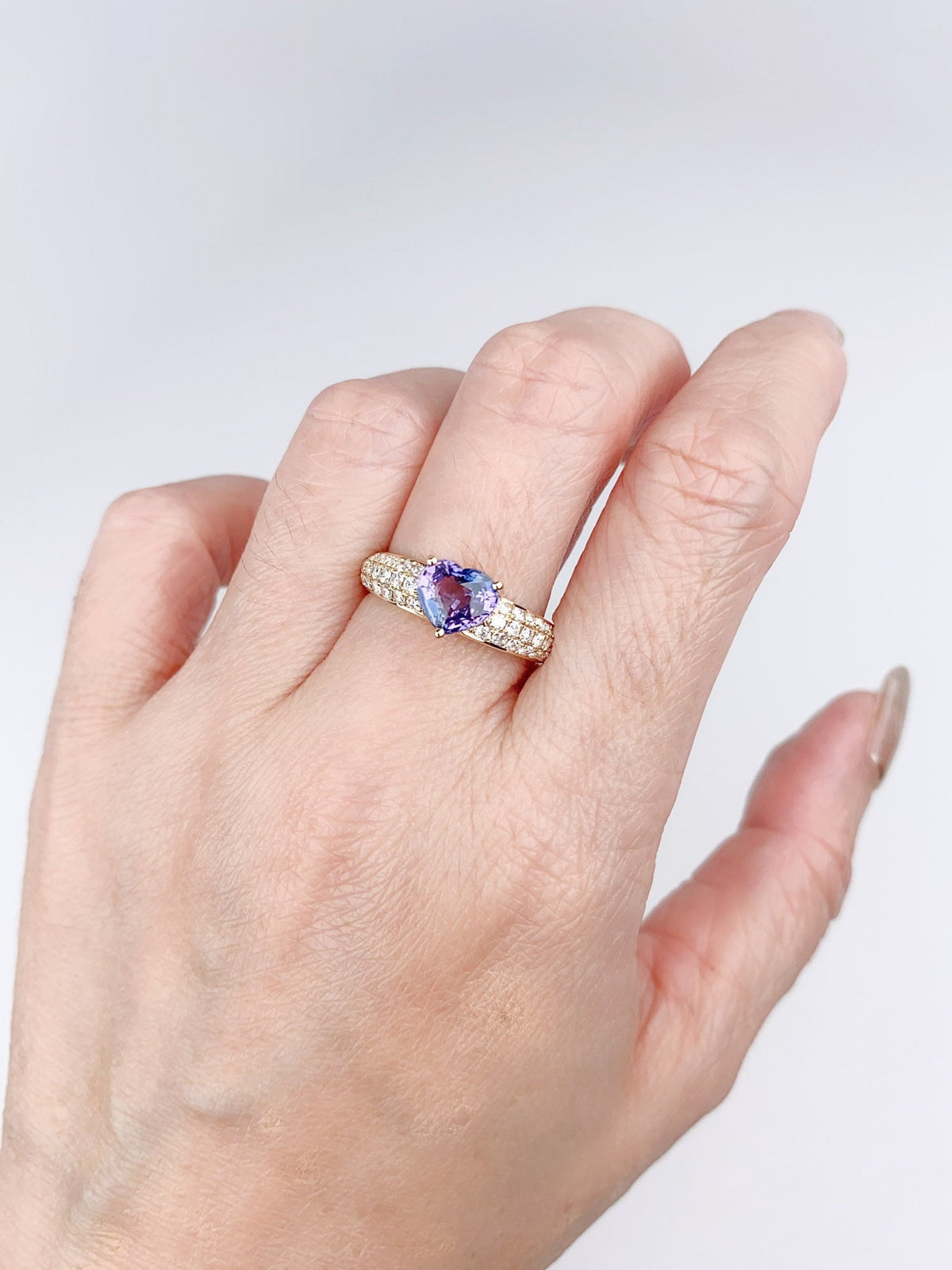 1.5ct Pinkish Purple Sapphire on Diamond Pave Engagement Ring 14K Gold R6499 Aurora Designer