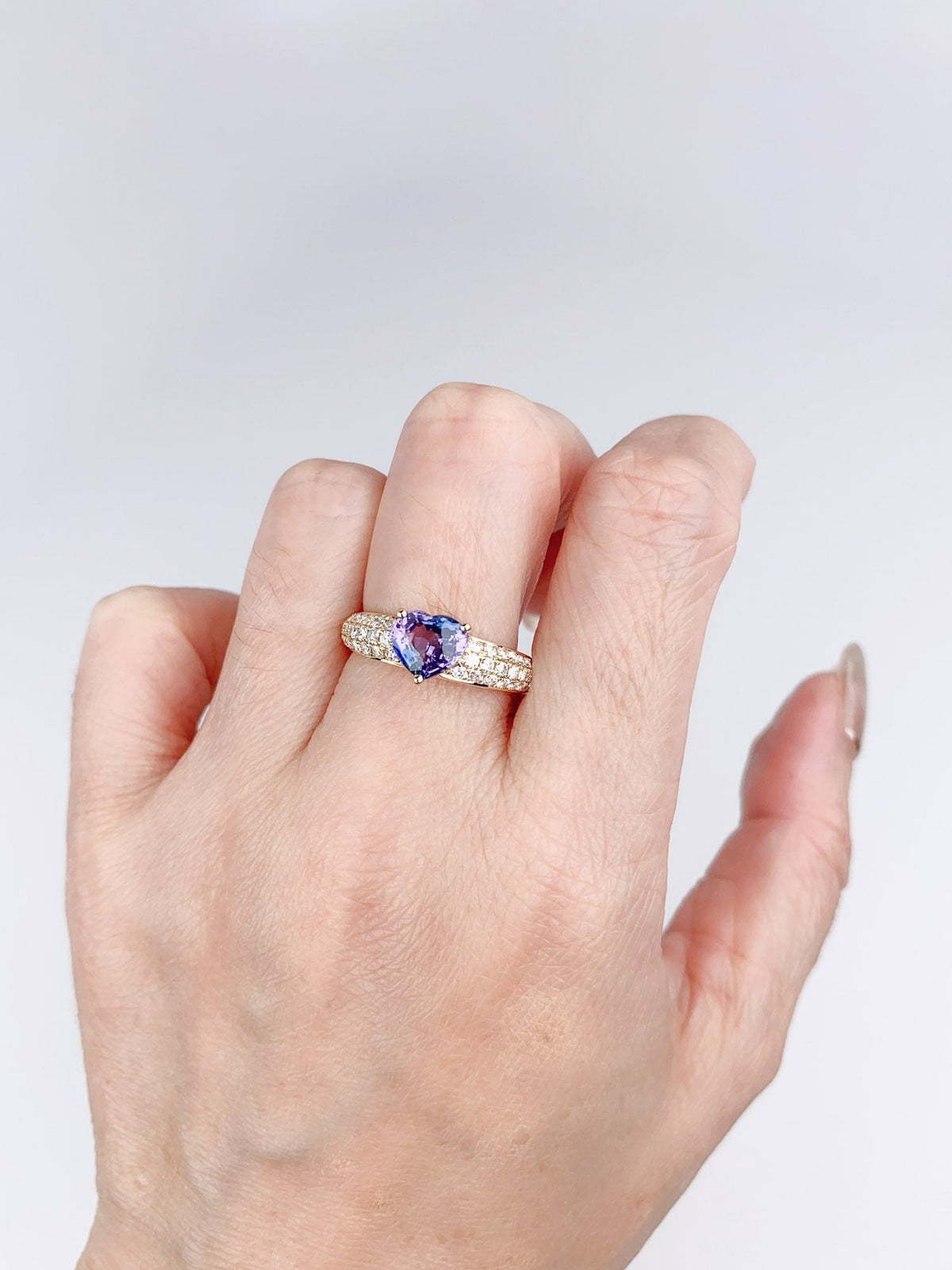 1.5ct Pinkish Purple Sapphire on Diamond Pave Engagement Ring 14K Gold R6499 Aurora Designer