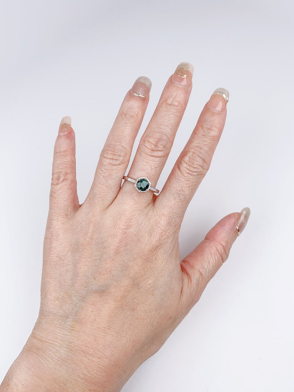 1.06ct Nigerian Sapphire Engagement Ring 14K White Gold R6500 Aurora Designer