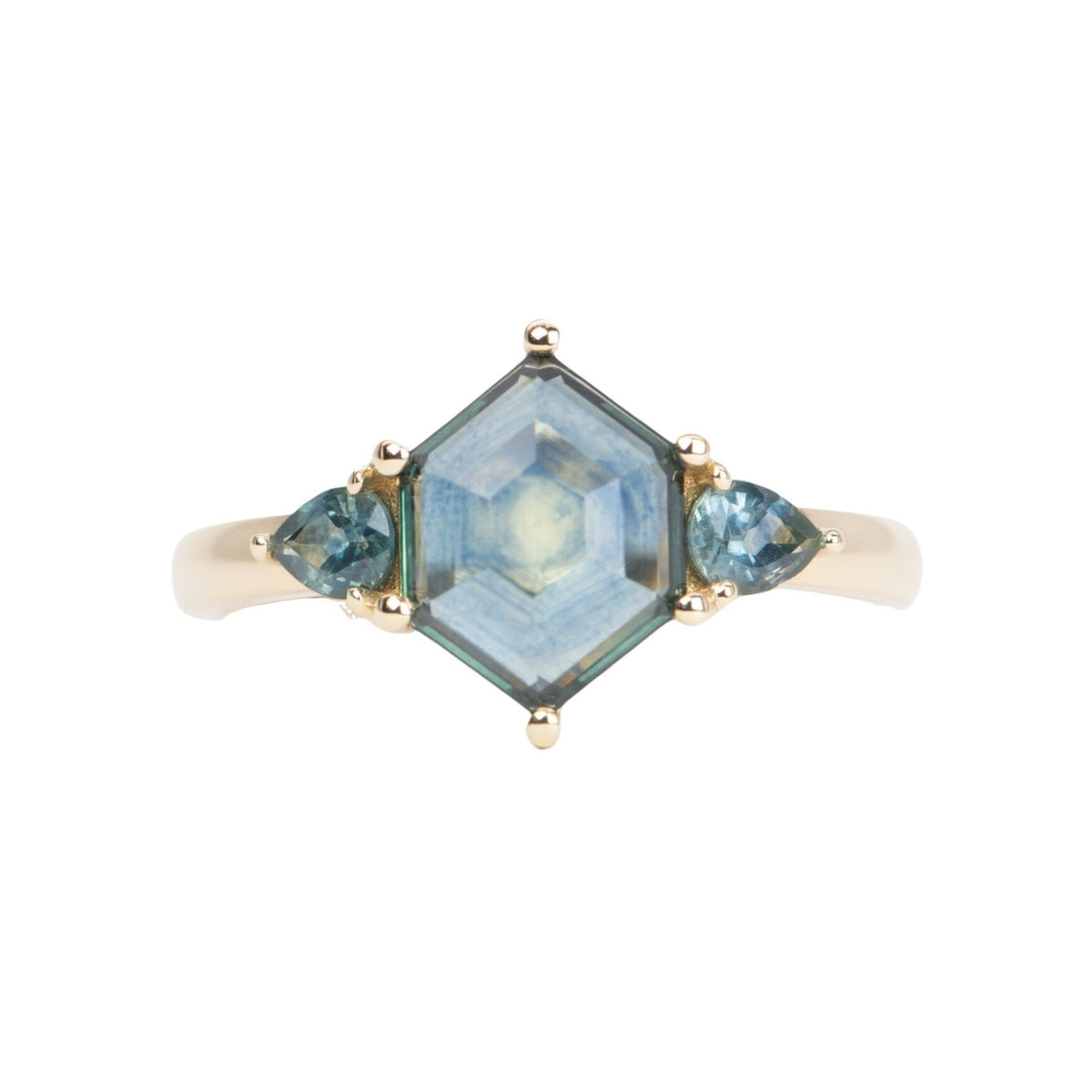 2.86ctw Montana Sapphire 3-Stone Style Engagement Ring 14K Gold R6525 Aurora Designer