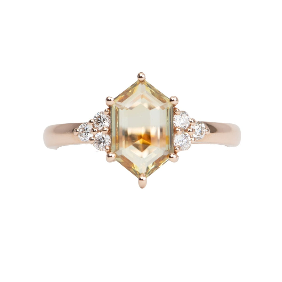 1.98ct Fish Bowl Montana Sapphire with Diamond Trios 14K Rose Gold Engagement Ring R6527 Aurora Designer
