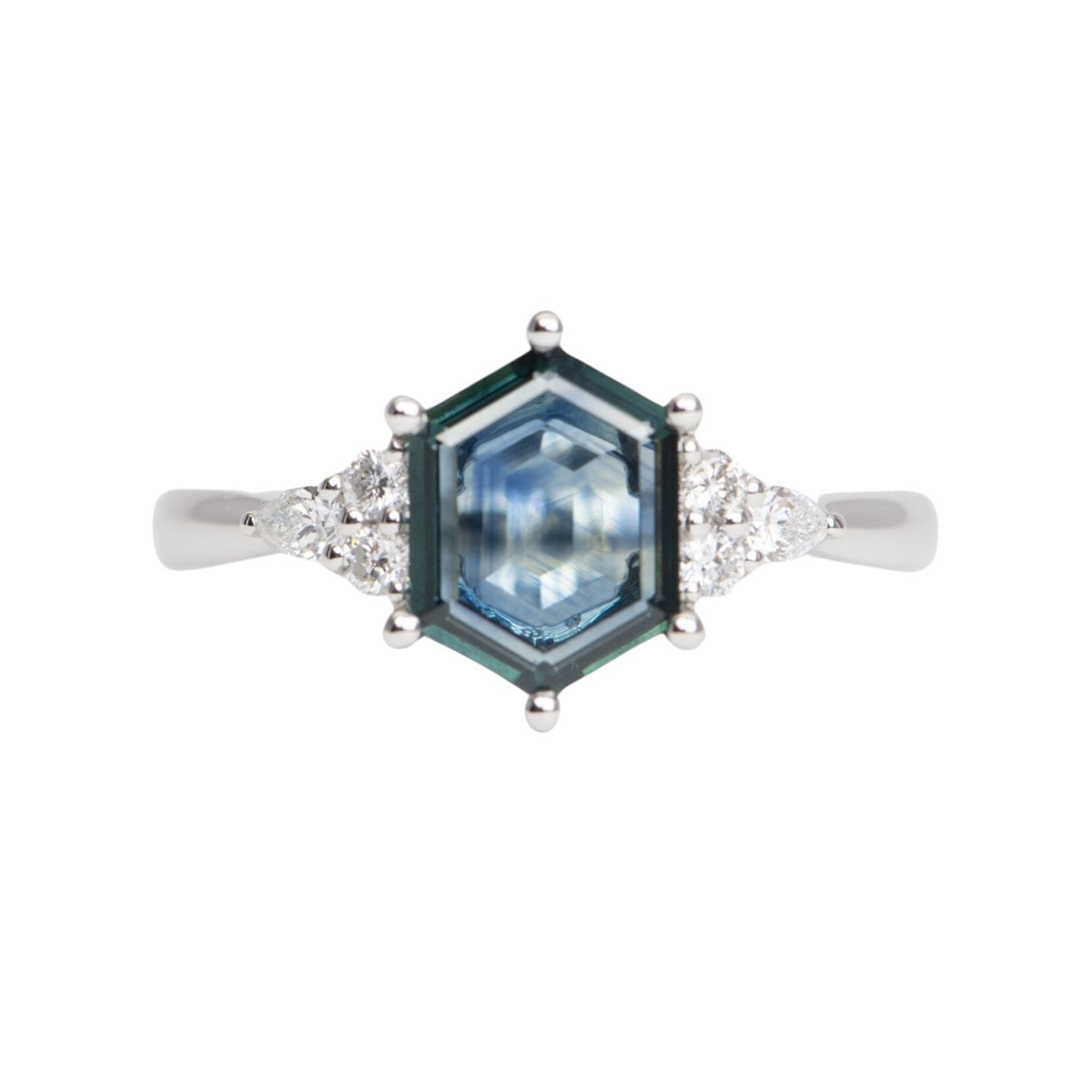 2.11ct Montana Sapphire with Diamond Sides 14K White Gold Engagement Ring R6528 Aurora Designer