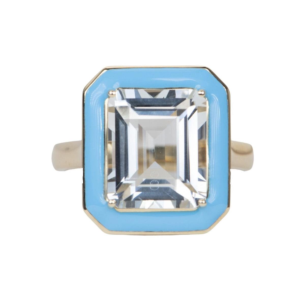 7.72ct Clear Topaz Statement Ring with Turquoise Enamel Halo 9K Gold R6529 Aurora Designer