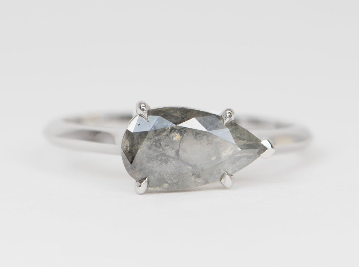 1.48ct Salt and Pepper Diamond Sideways Set Engagement Ring 14K White Gold R6532 Aurora Designer
