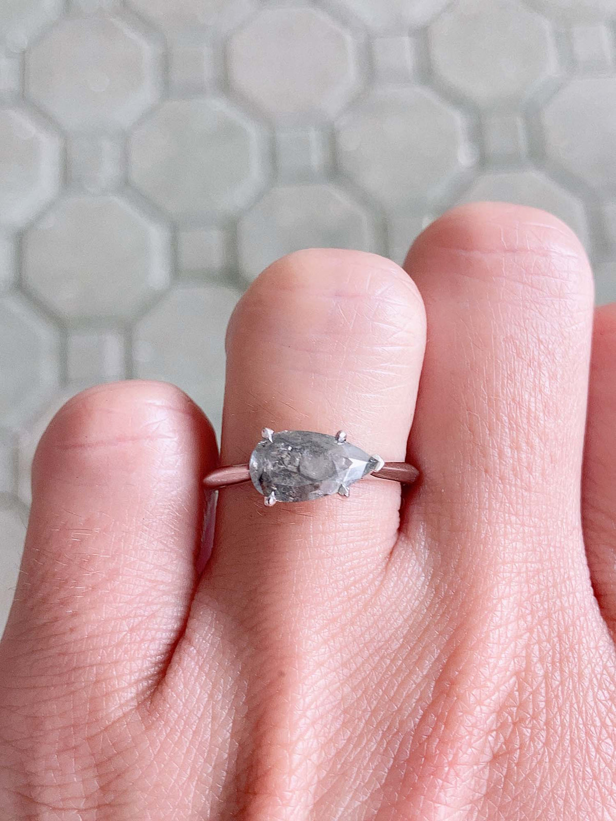 1.48ct Salt and Pepper Diamond Sideways Set Engagement Ring 14K White Gold R6532 Aurora Designer