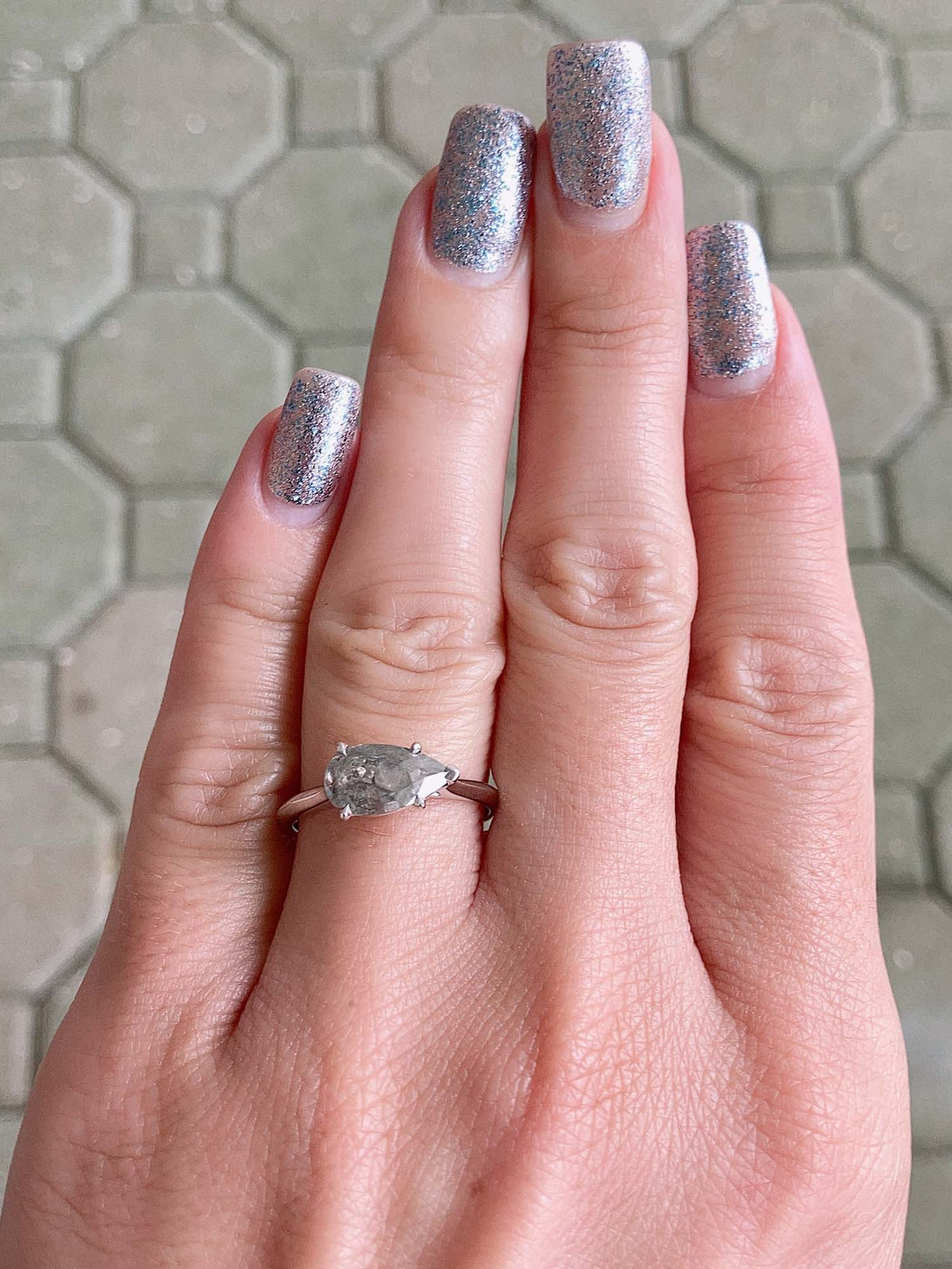 1.48ct Salt and Pepper Diamond Sideways Set Engagement Ring 14K White Gold R6532 Aurora Designer