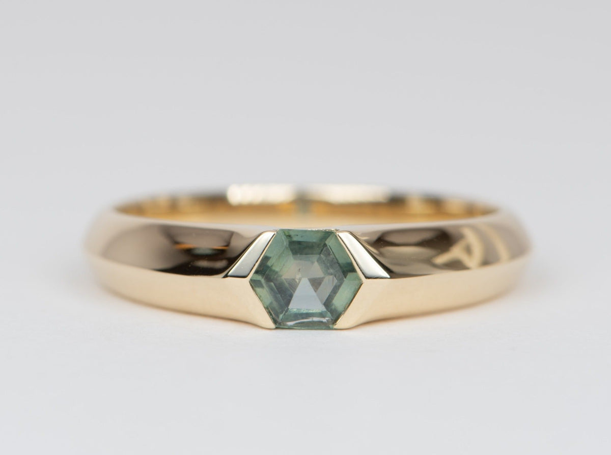 Hexagon Montana Sapphire Half Bezel Set Engagement Ring 14K Gold R6534 Aurora Designer