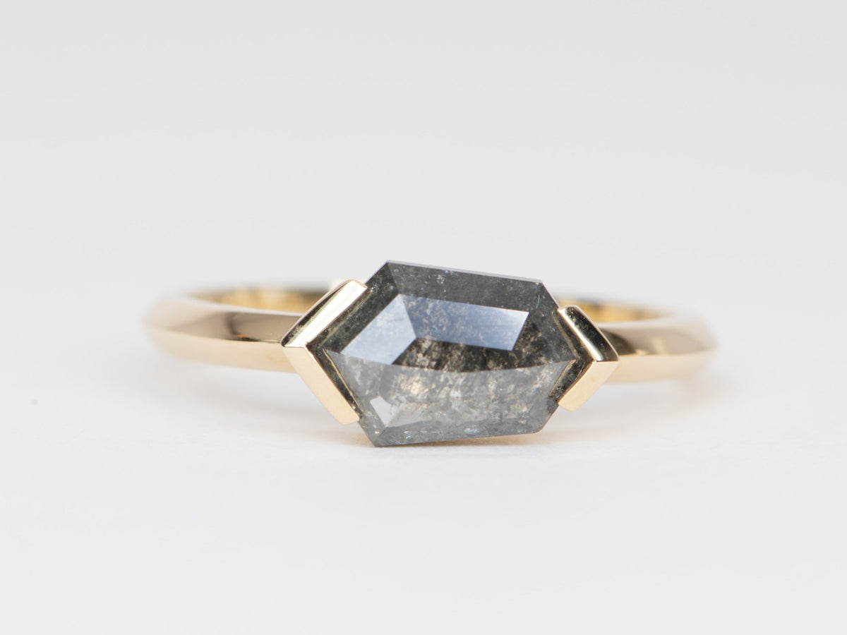 1.27ct Hexagon Salt and Pepper Diamond Sideways Set Engagement Ring 14K Gold R6537 Aurora Designer