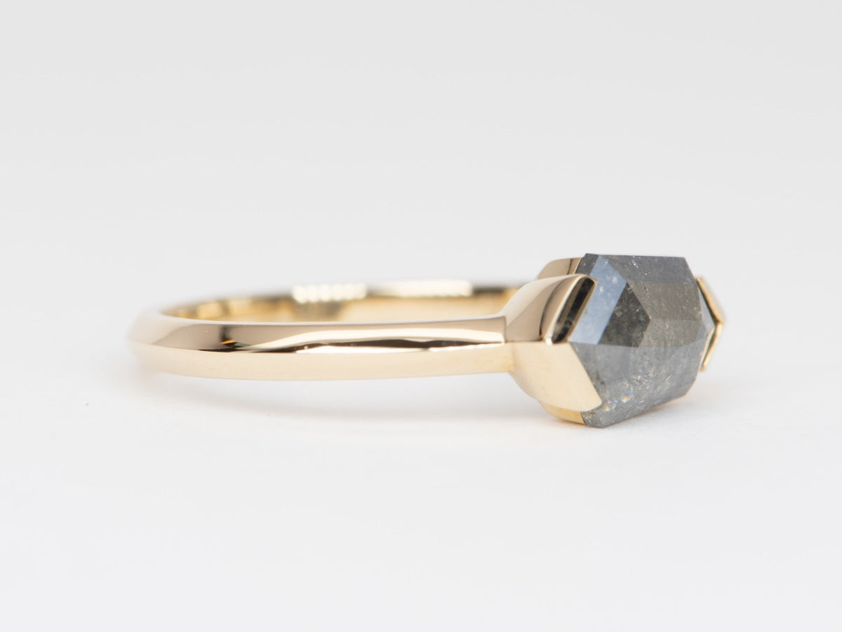 1.27ct Hexagon Salt and Pepper Diamond Sideways Set Engagement Ring 14K Gold R6537 Aurora Designer