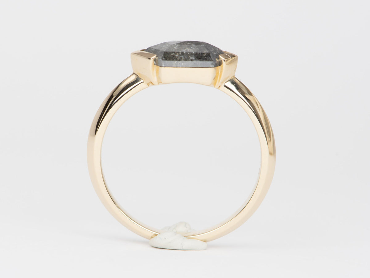 1.27ct Hexagon Salt and Pepper Diamond Sideways Set Engagement Ring 14K Gold R6537 Aurora Designer