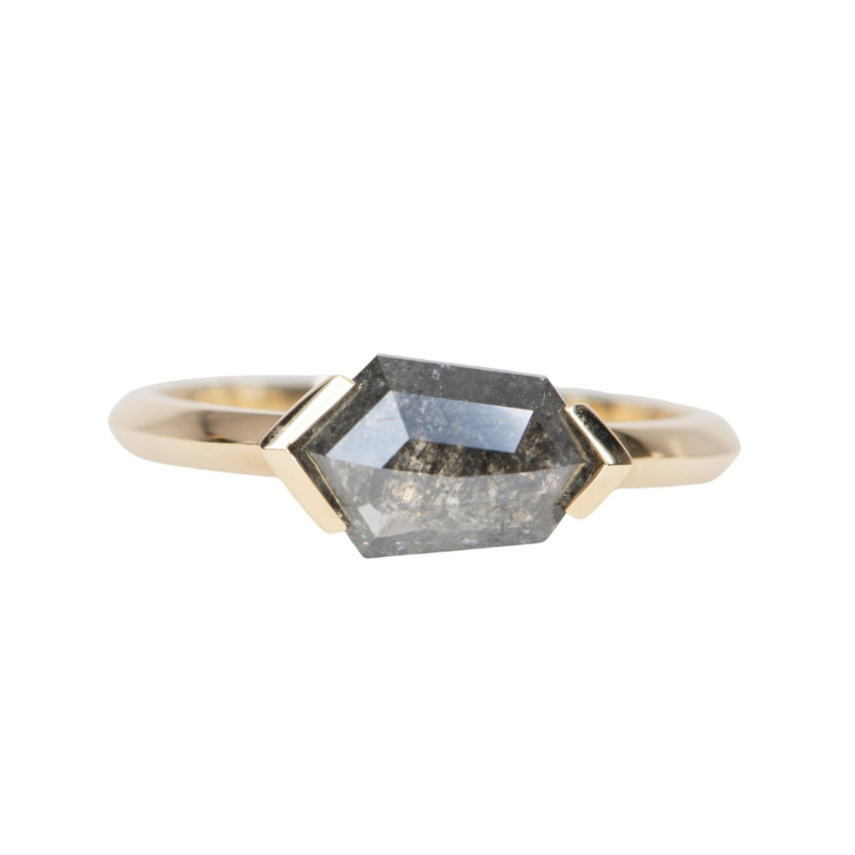 1.27ct Hexagon Salt and Pepper Diamond Sideways Set Engagement Ring 14K Gold R6537 Aurora Designer