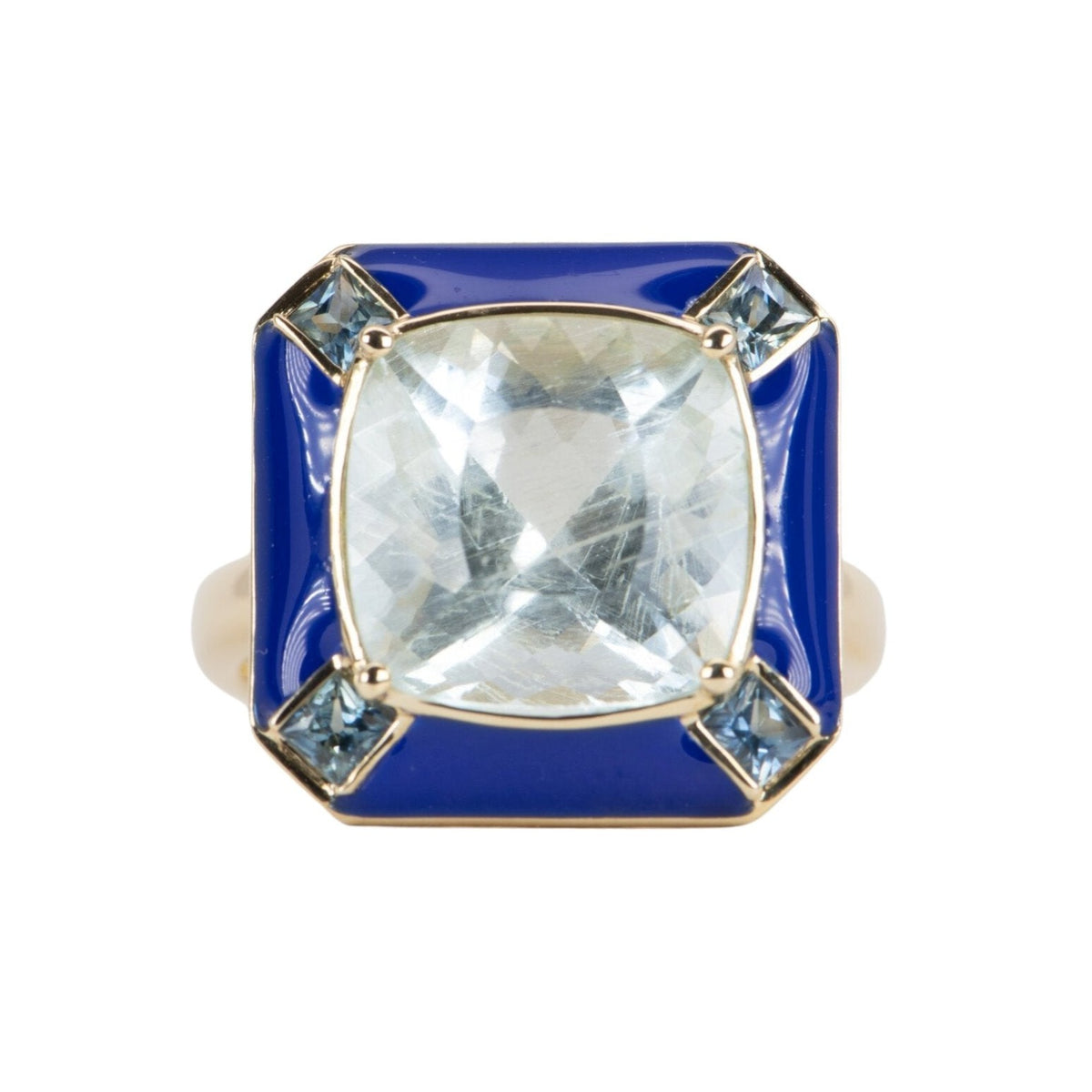 7.32ct Galaxy Aquamarine with Teal Sapphire and Enamel Halo 9K Gold Engagement Ring R6538 Aurora Designer