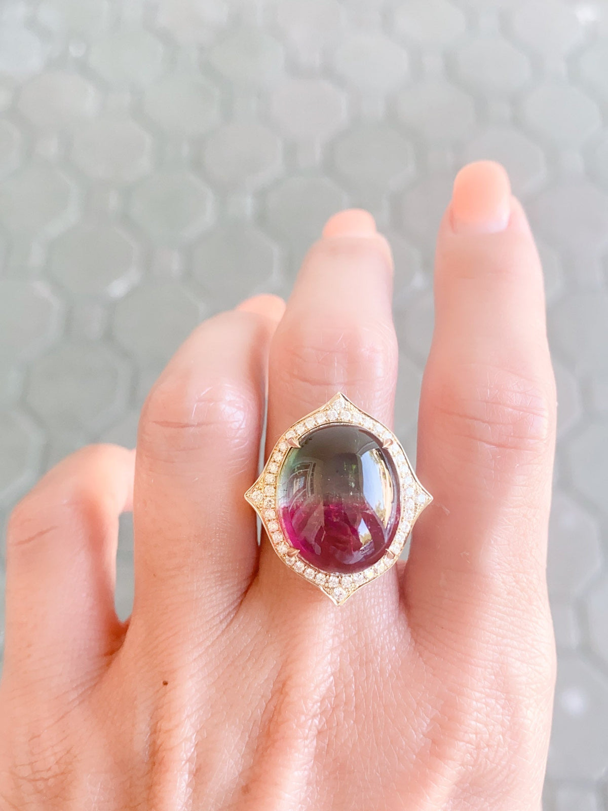 28.29ct Bi-Color Tourmaline Cocktail Ring 14K Gold 14g+ R6544 Aurora Designer