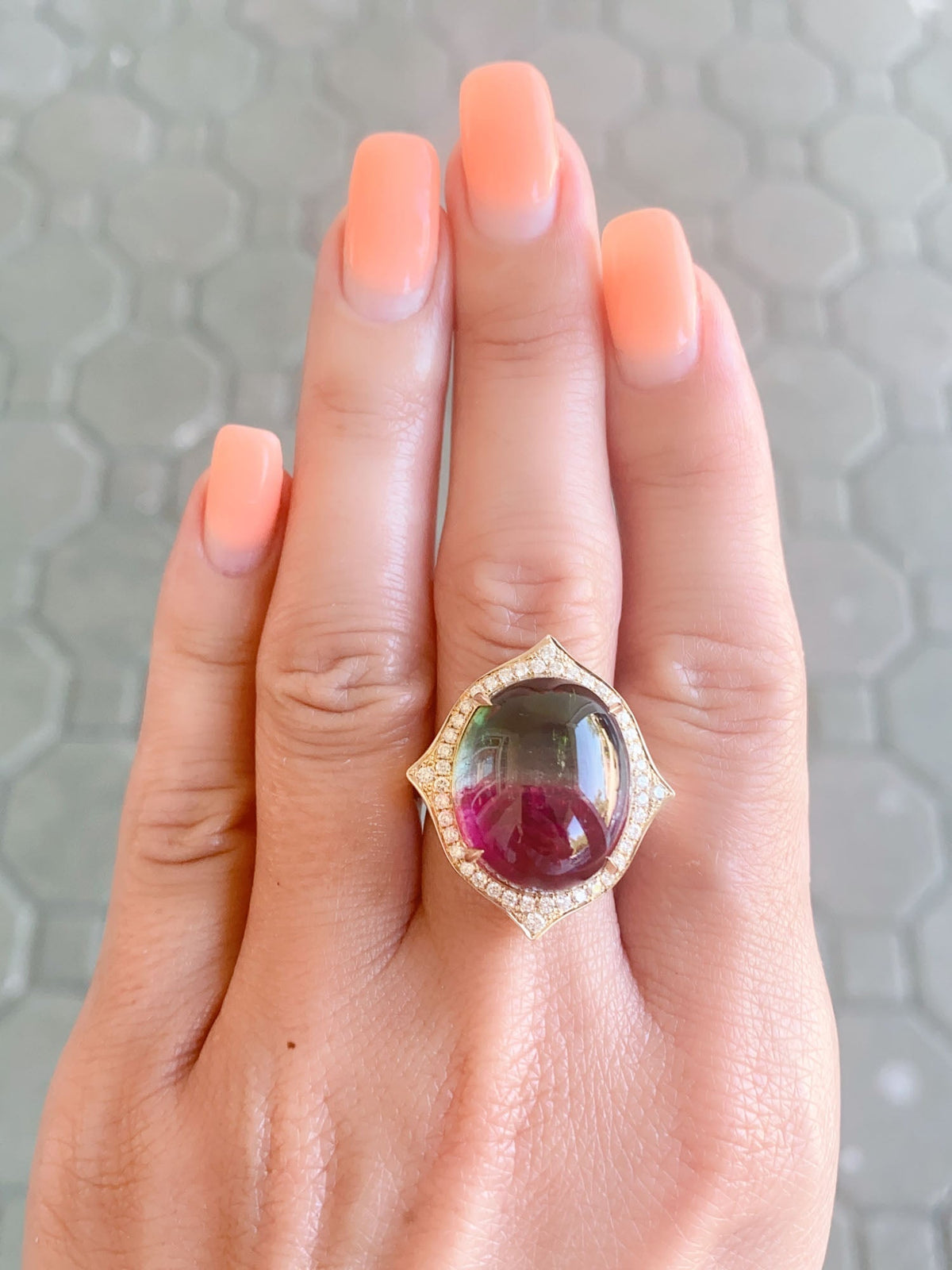 28.29ct Bi-Color Tourmaline Cocktail Ring 14K Gold 14g+ R6544 Aurora Designer