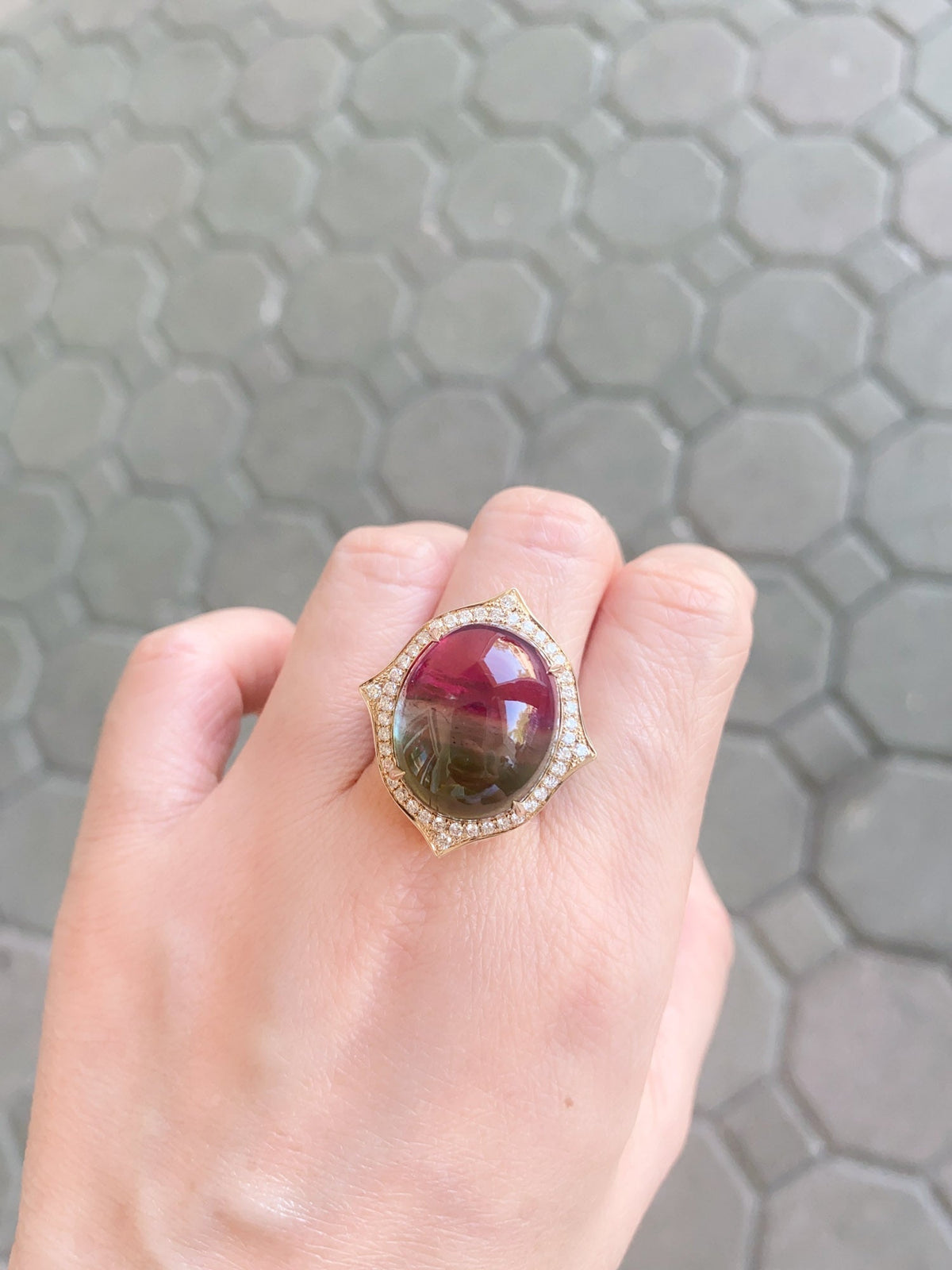28.29ct Bi-Color Tourmaline Cocktail Ring 14K Gold 14g+ R6544 Aurora Designer