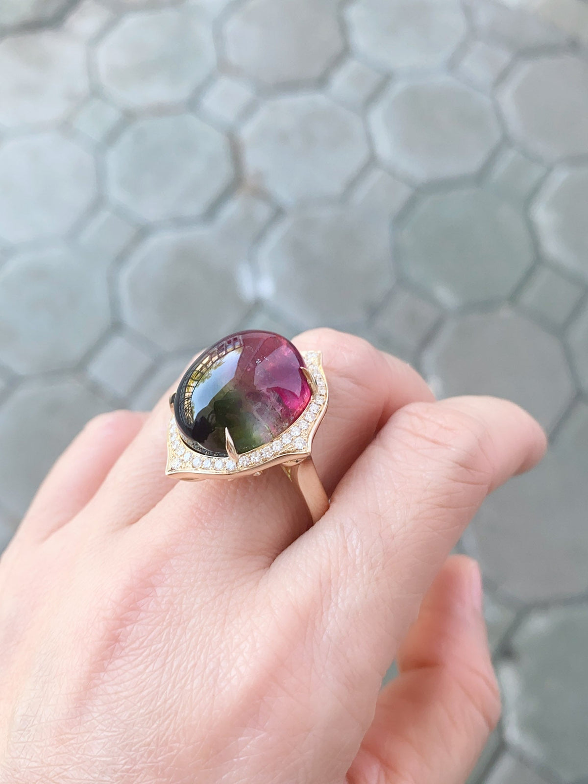 28.29ct Bi-Color Tourmaline Cocktail Ring 14K Gold 14g+ R6544 Aurora Designer