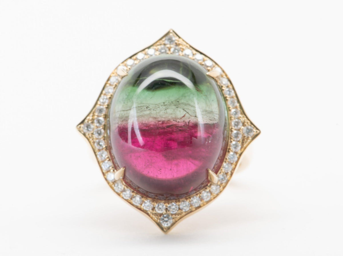 28.29ct Bi-Color Tourmaline Cocktail Ring 14K Gold 14g+ R6544 Aurora Designer