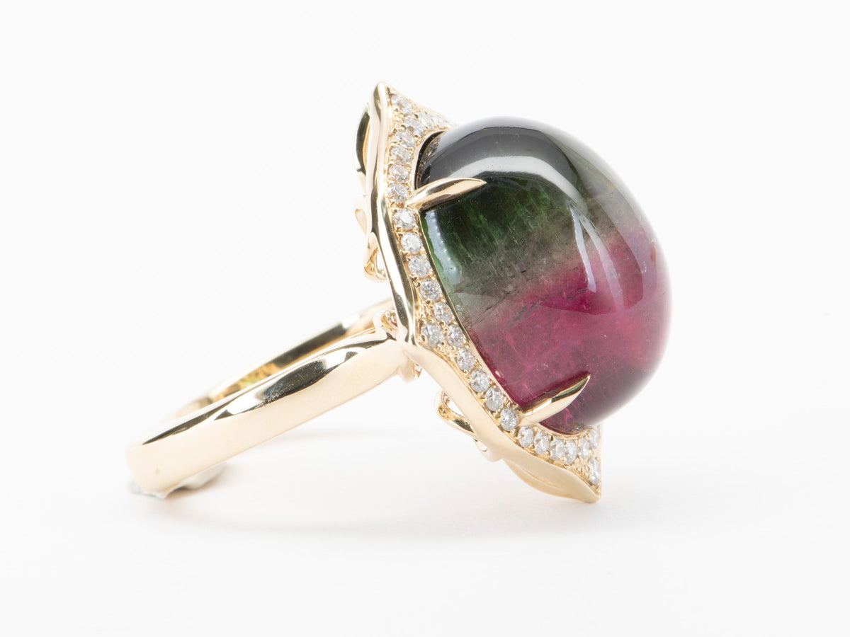 28.29ct Bi-Color Tourmaline Cocktail Ring 14K Gold 14g+ R6544 Aurora Designer