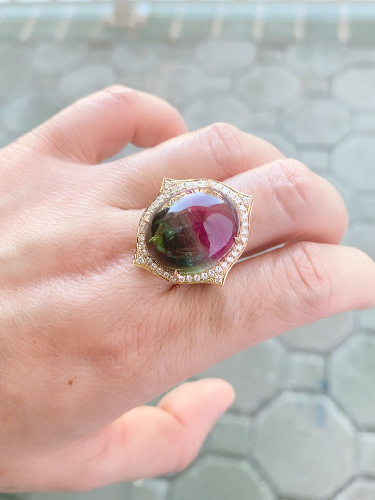 28.29ct Bi-Color Tourmaline Cocktail Ring 14K Gold 14g+ R6544 Aurora Designer