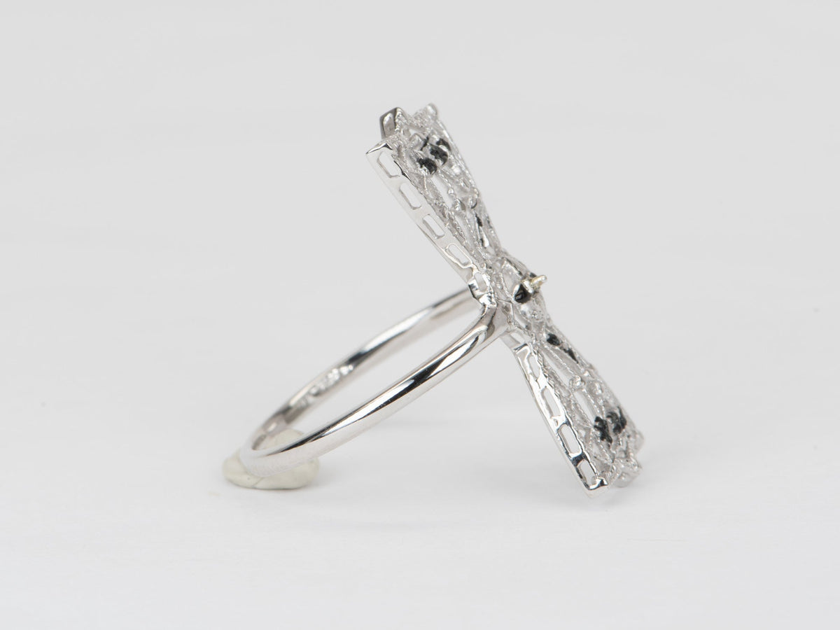 Vintage Filigree Bow Pin Converted to Navette Ring 14K White Gold R6546 Aurora Designer