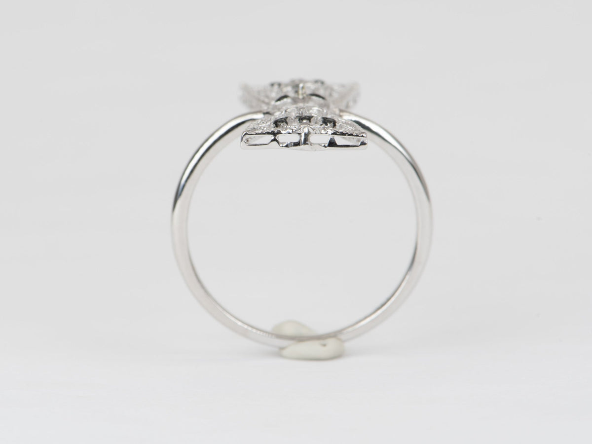Vintage Filigree Bow Pin Converted to Navette Ring 14K White Gold R6546 Aurora Designer