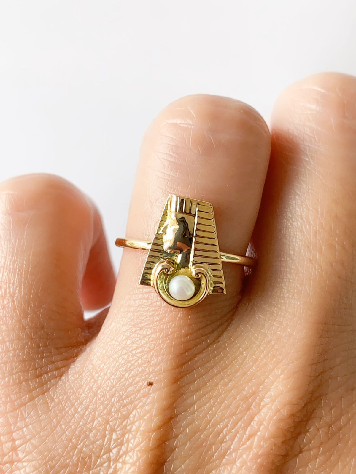 Egyptian Face Vintage Pin Converted to Unique Ring 14K Gold R6548 Aurora Designer