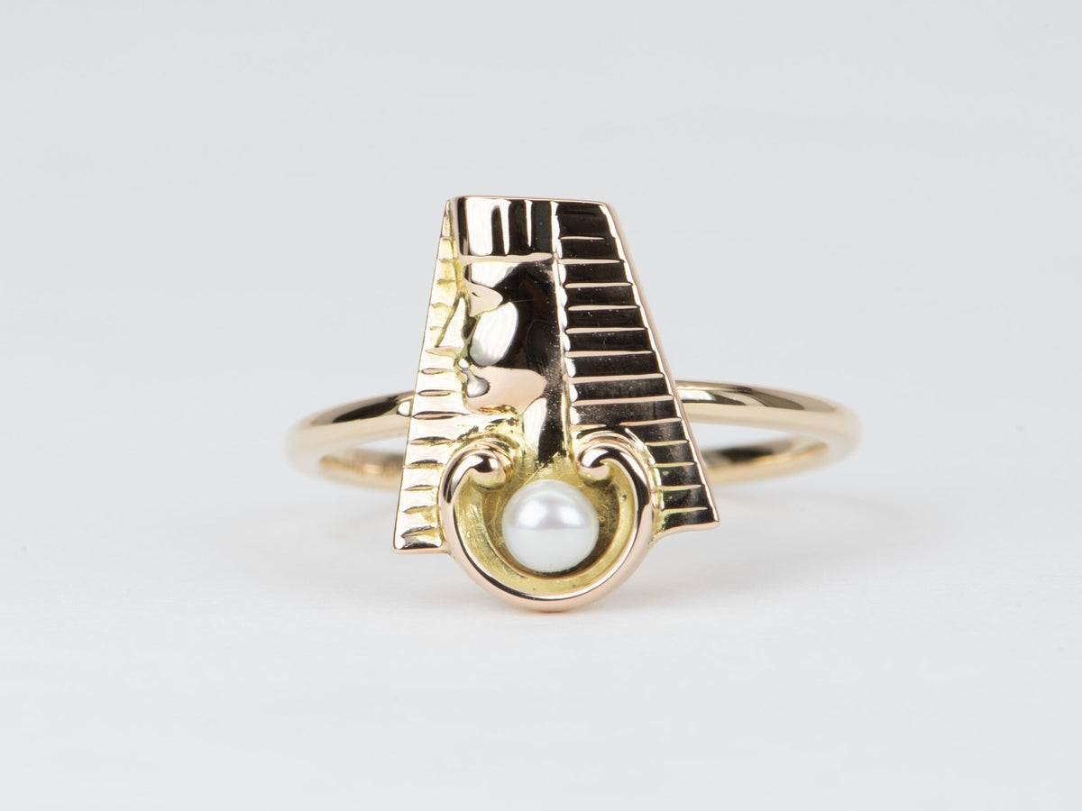 Egyptian Face Vintage Pin Converted to Unique Ring 14K Gold R6548 Aurora Designer