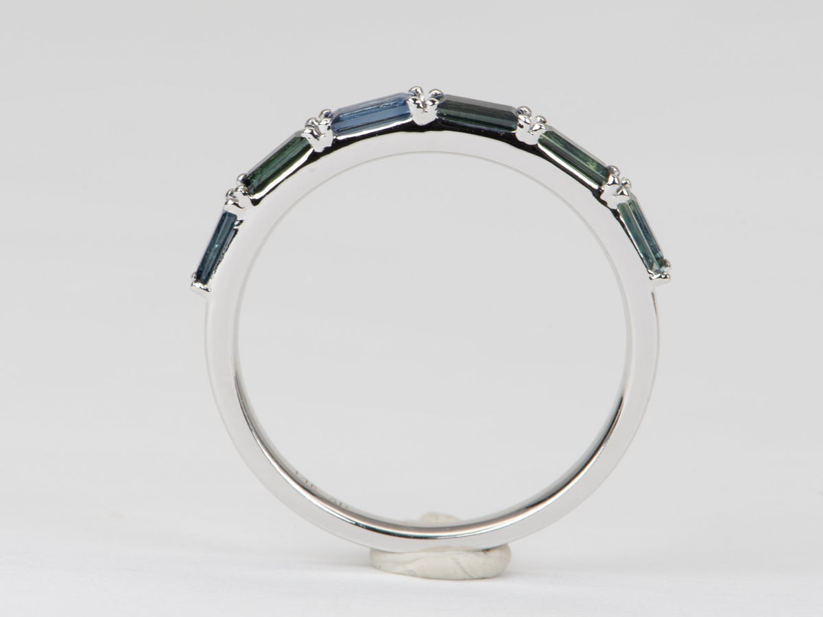 Baguette Teal Sapphire Wedding Band 14K Gold R6550 Aurora Designer