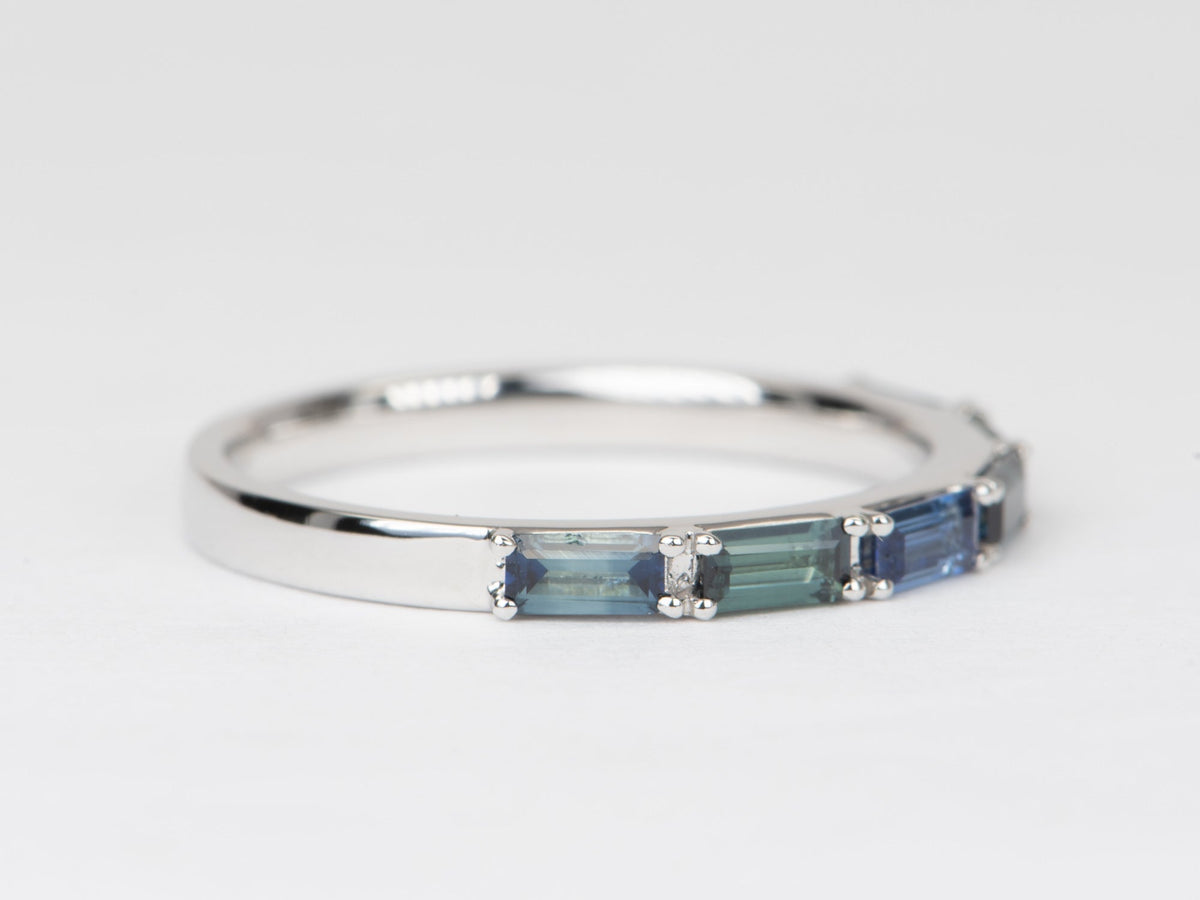 Baguette Teal Sapphire Wedding Band 14K Gold R6550 Aurora Designer