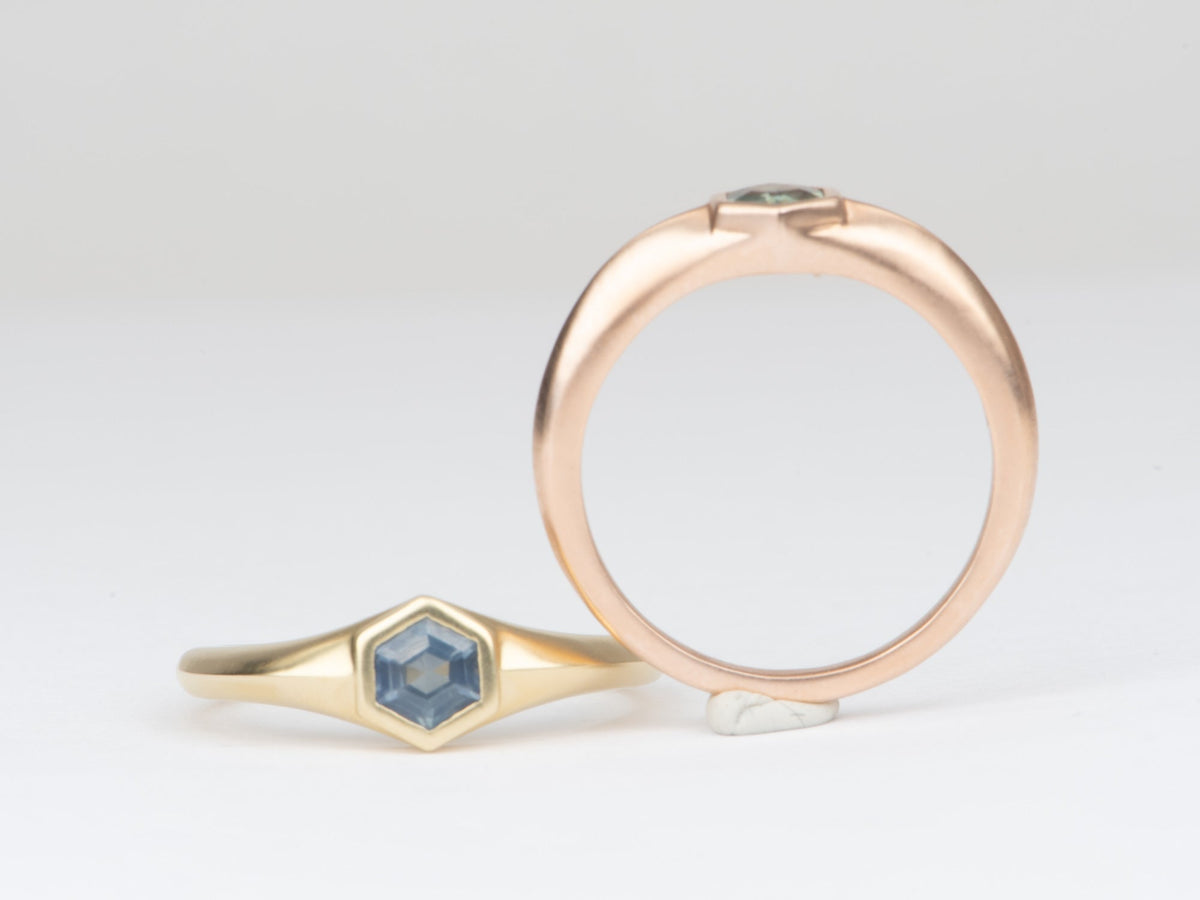 Hexagon Montana Sapphire Bezel Set Signet Ring 14K Gold R6555 Aurora Designer