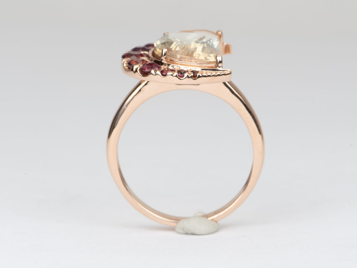 3.33ct Half Moon Oregon Sunstone with Sapphire Halo 14K Rose Gold Ring R6556 Aurora Designer
