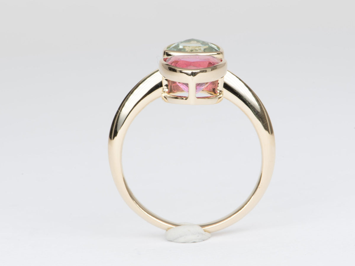 3.53ct Rubellite and Mint Green Tourmaline You and Me Ring 14K Gold R6557 Aurora Designer