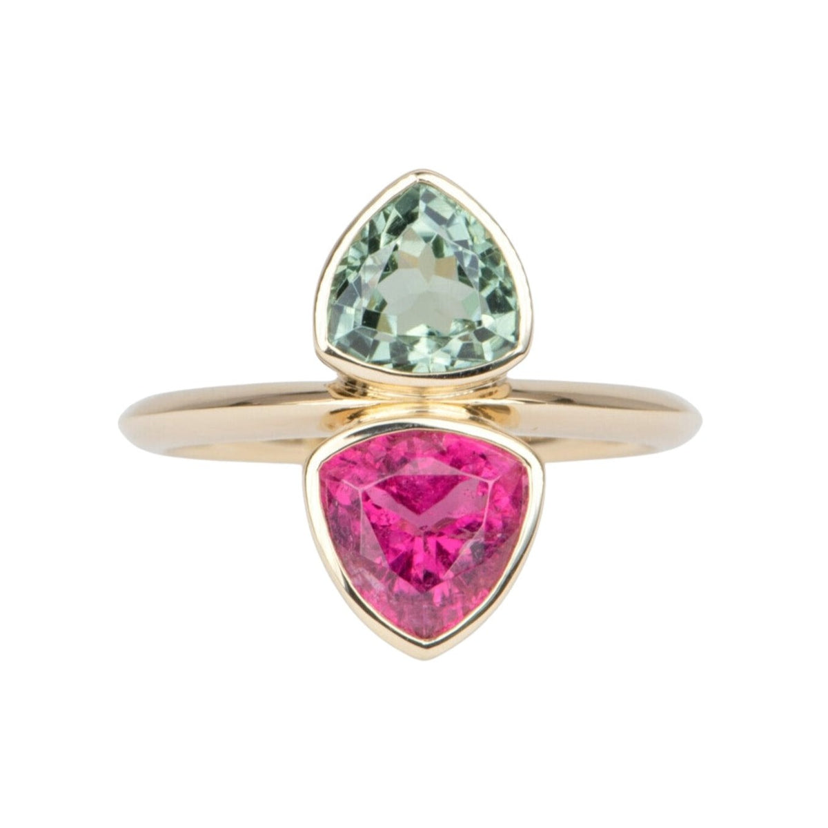 3.53ct Rubellite and Mint Green Tourmaline You and Me Ring 14K Gold R6557 Aurora Designer