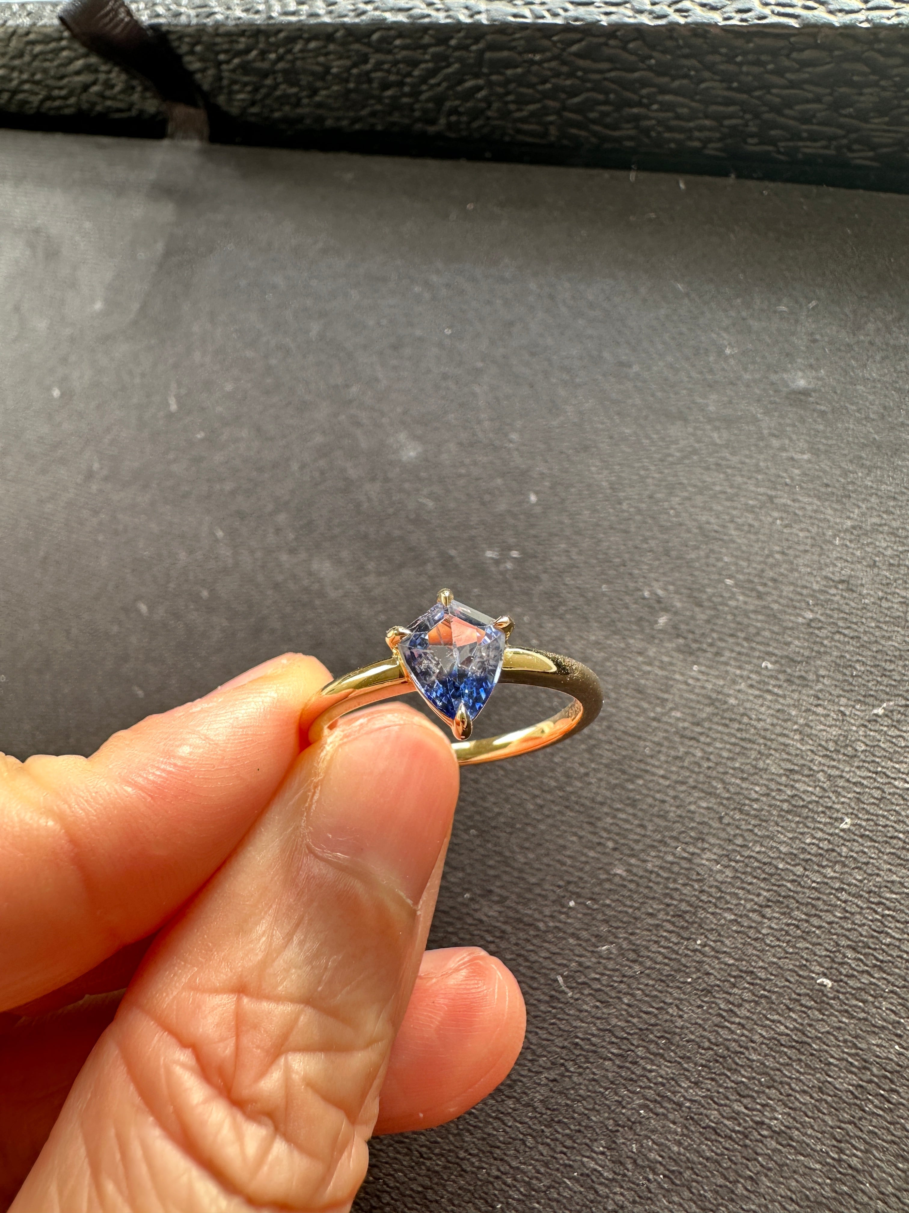 Shield Shape Unique Bi Color Sapphire Ring 14K Gold R6558 Aurora Designer