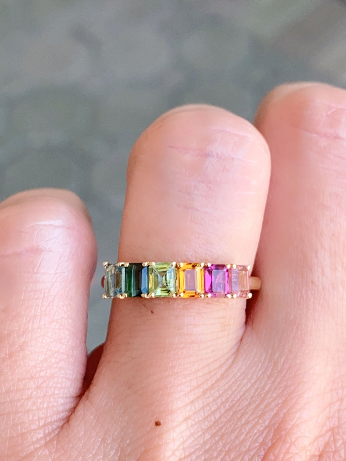 Rainbow Tourmaline Stacking Band 14K Gold R6560 Aurora Designer