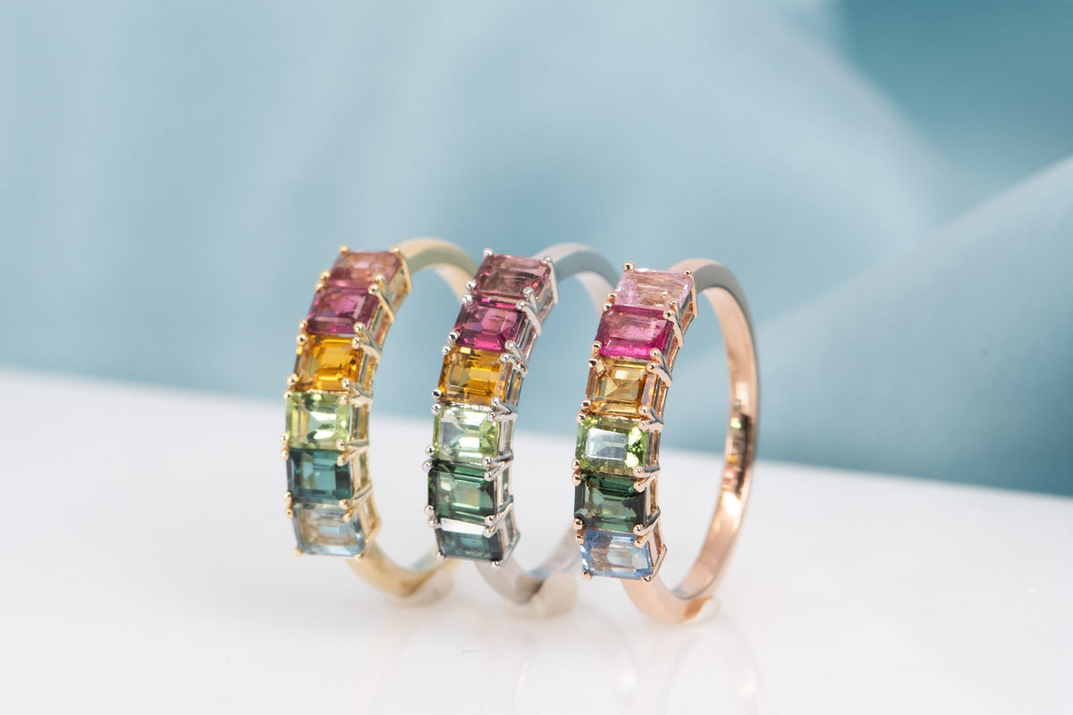 Rainbow Tourmaline Stacking Band 14K Gold R6560 Aurora Designer