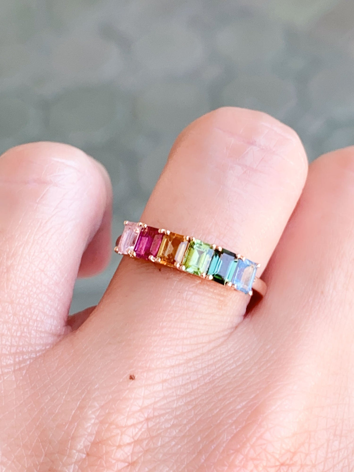 Rainbow Tourmaline Stacking Band 14K Gold R6560 Aurora Designer