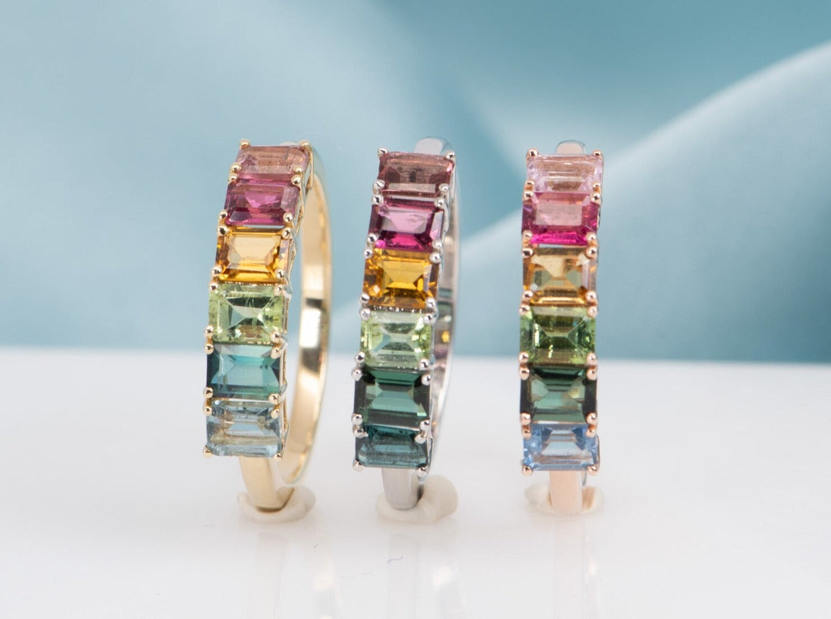 Rainbow Tourmaline Stacking Band 14K Gold R6560 Aurora Designer