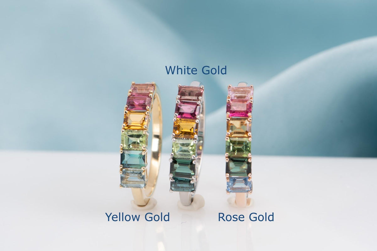 Rainbow Tourmaline Stacking Band 14K Gold R6560 Aurora Designer