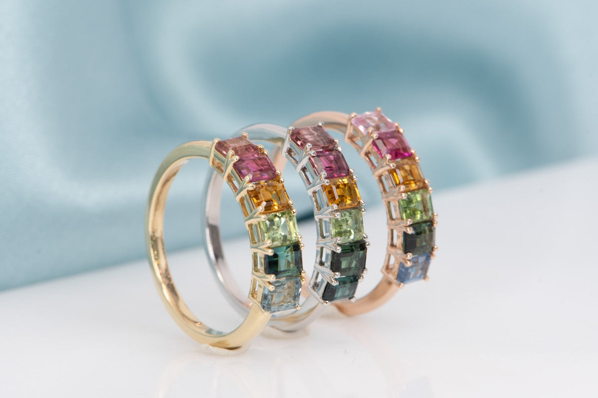 Rainbow Tourmaline Stacking Band 14K Gold R6560 Aurora Designer