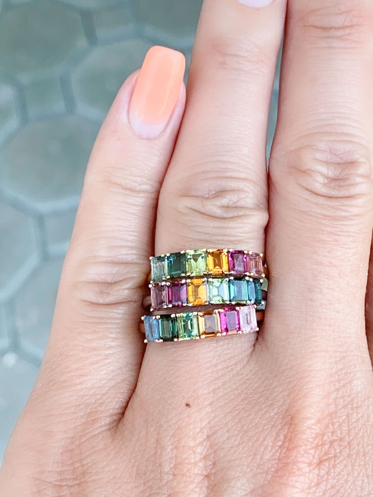 Rainbow Tourmaline Stacking Band 14K Gold R6560 Aurora Designer