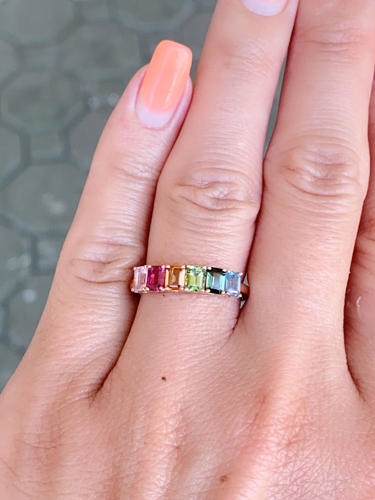 Rainbow Tourmaline Stacking Band 14K Gold R6560 Aurora Designer
