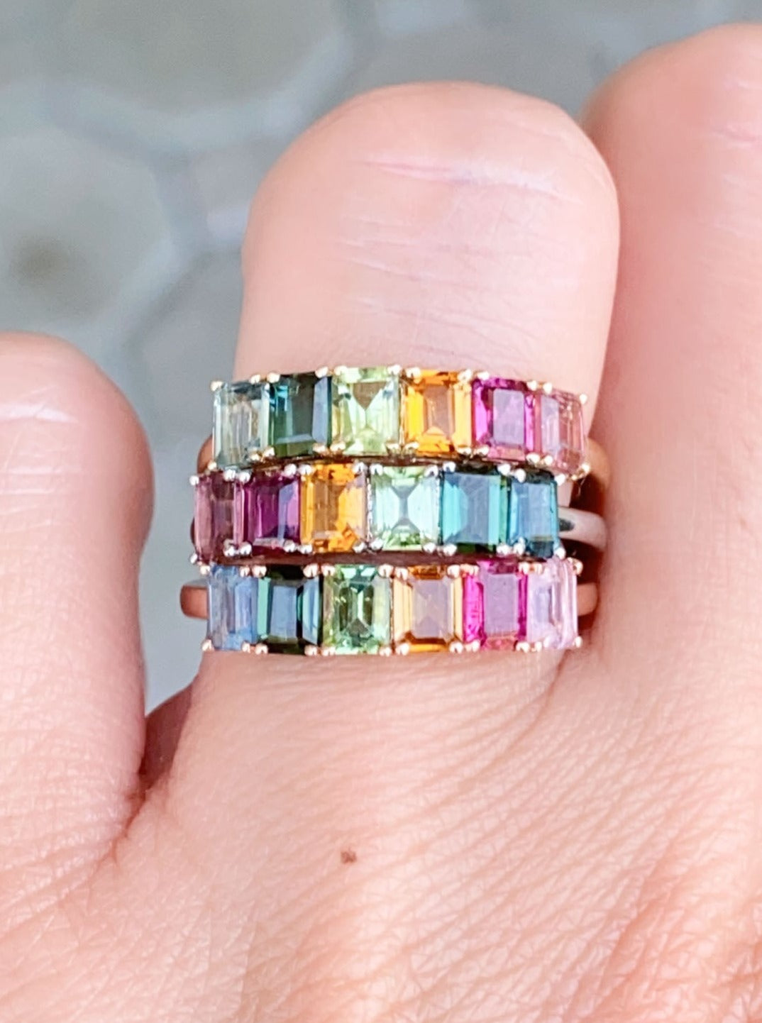 Rainbow Tourmaline Stacking Band 14K Gold R6560 Aurora Designer