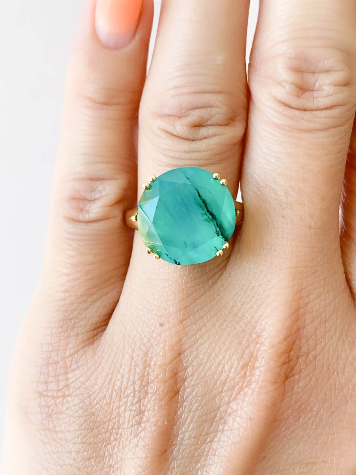 7.27ct Large Peruvian Blue Opal Statement Ring 14K Gold R6561 Aurora Designer