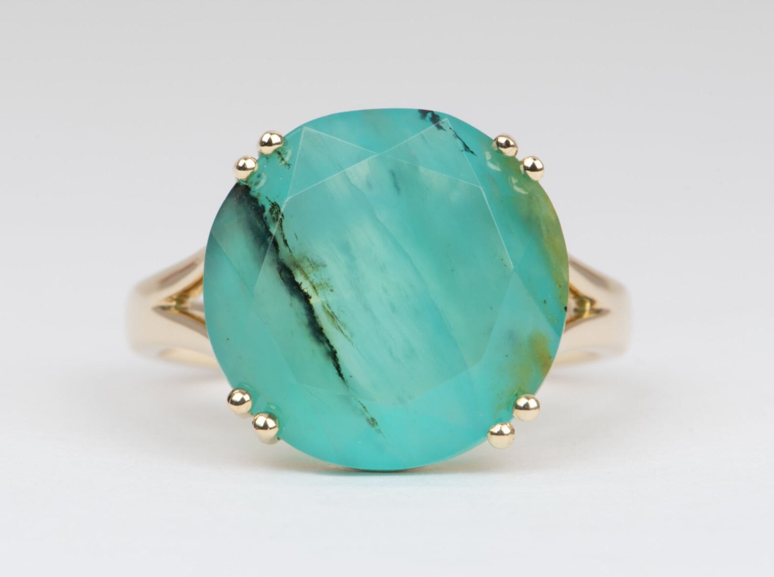 7.27ct Large Peruvian Blue Opal Statement Ring 14K Gold R6561 Aurora Designer