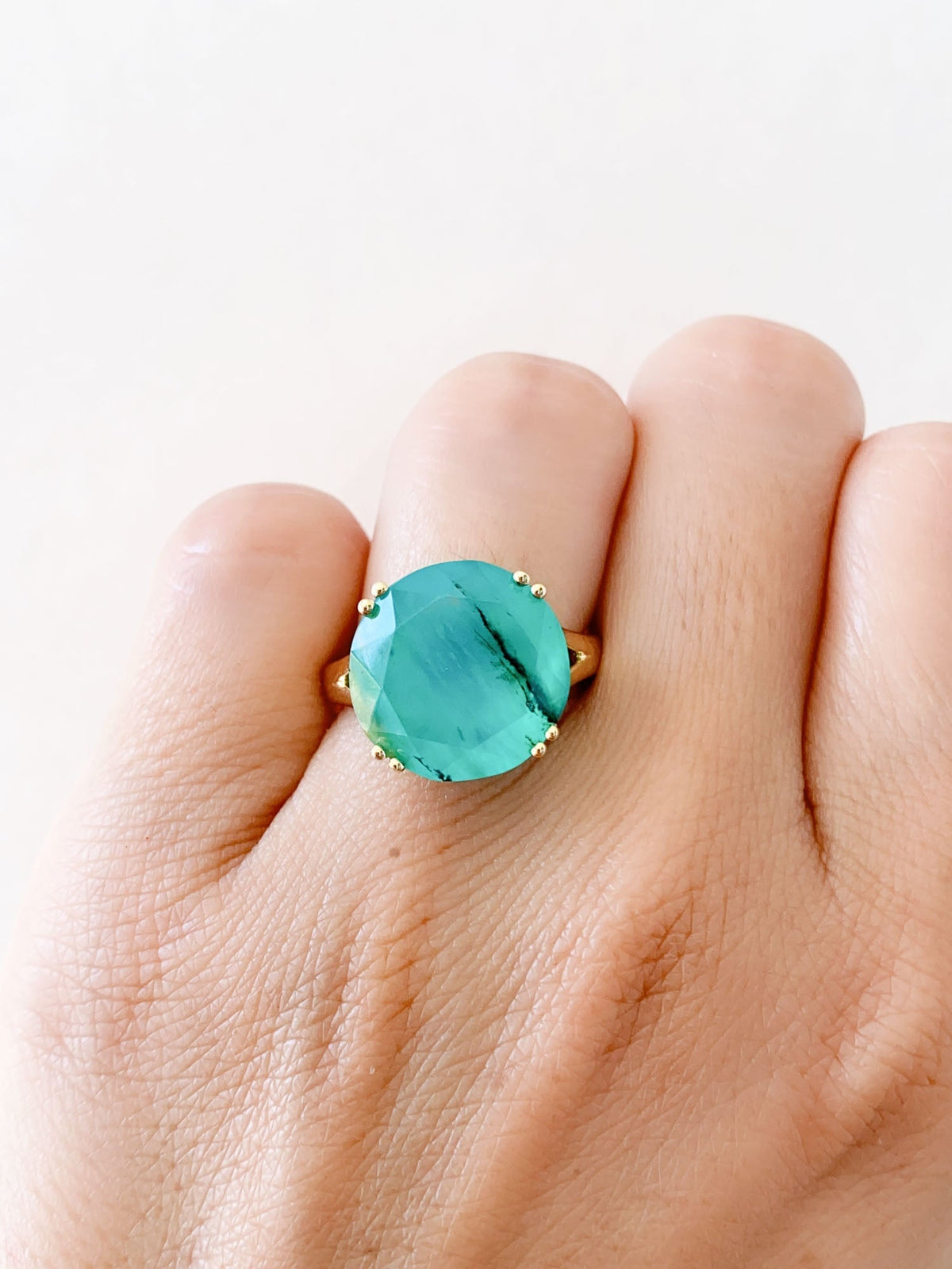 7.27ct Large Peruvian Blue Opal Statement Ring 14K Gold R6561 Aurora Designer