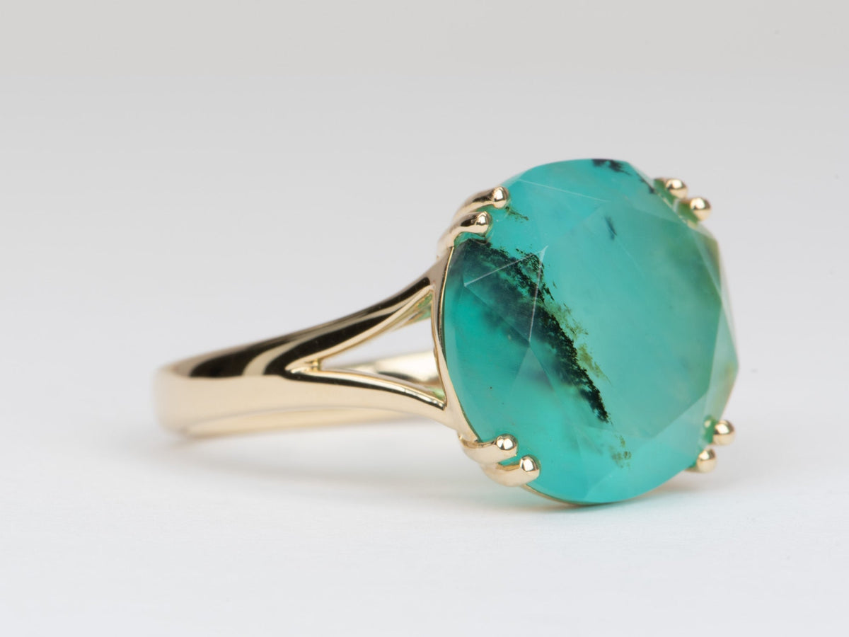 7.27ct Large Peruvian Blue Opal Statement Ring 14K Gold R6561 Aurora Designer