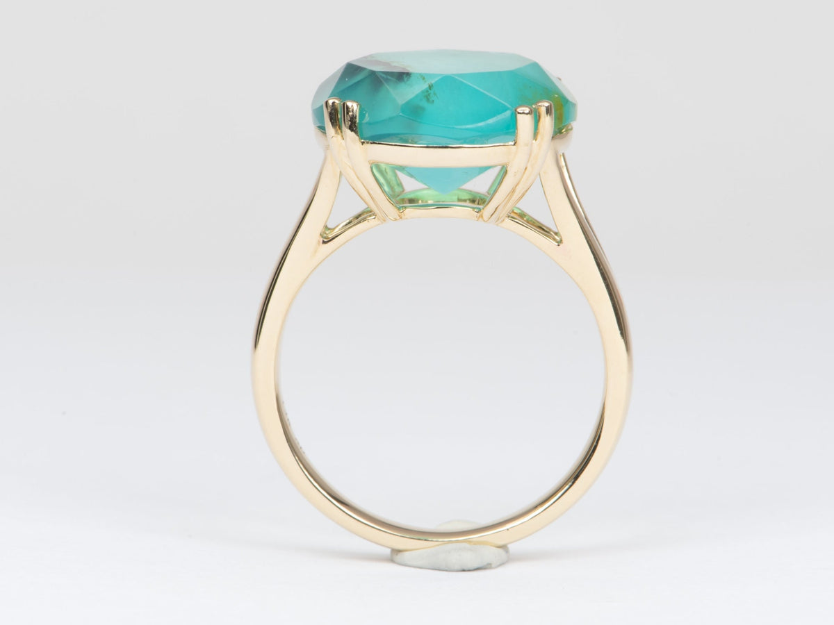 7.27ct Large Peruvian Blue Opal Statement Ring 14K Gold R6561 Aurora Designer