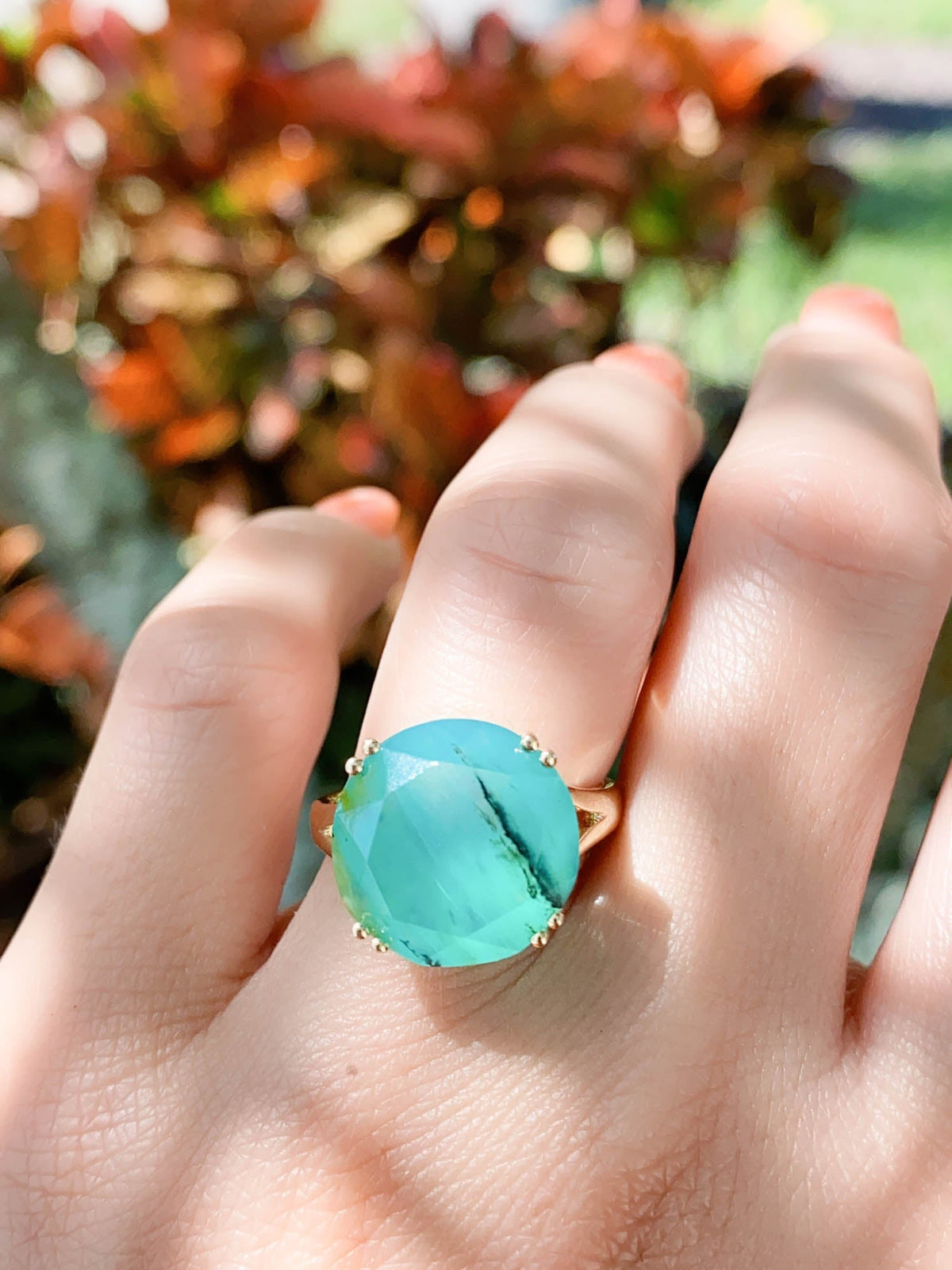 7.27ct Large Peruvian Blue Opal Statement Ring 14K Gold R6561 Aurora Designer
