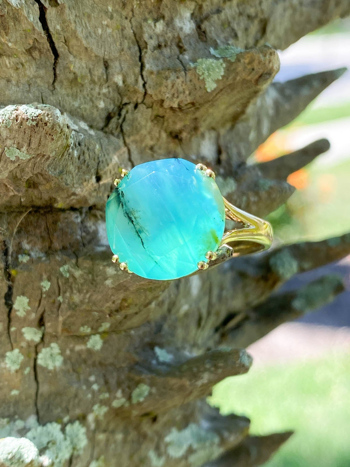 7.27ct Large Peruvian Blue Opal Statement Ring 14K Gold R6561 Aurora Designer